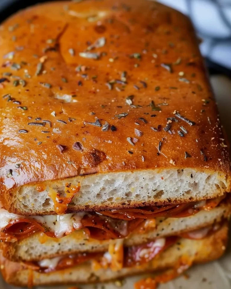 Delicious toasted pepperoni and cheese sandwich on a plate