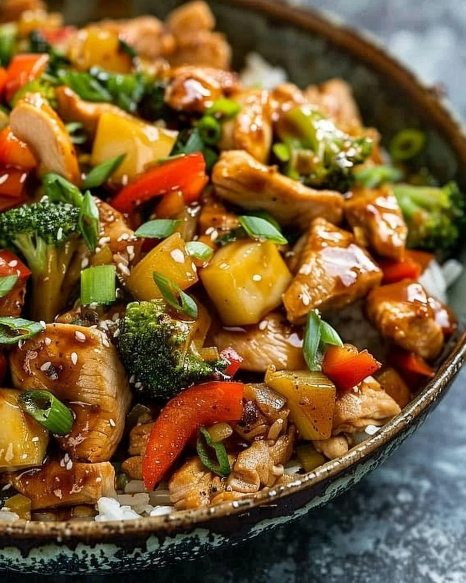 Delicious quick chicken stir fry with colorful vegetables