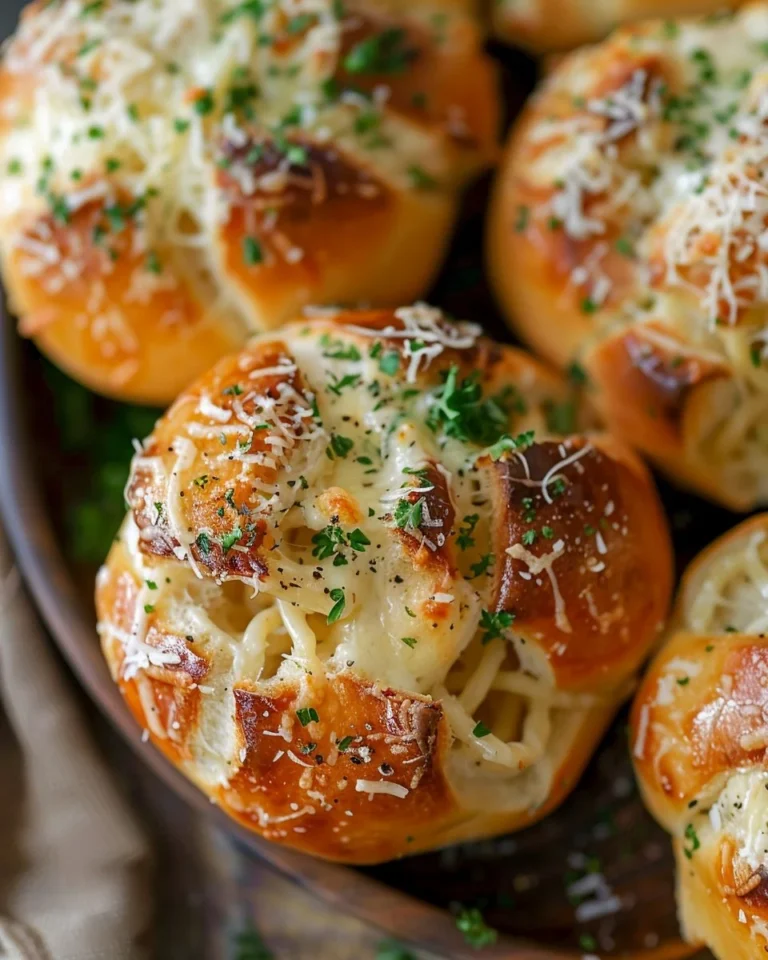 Bowl of spaghetti served in a crispy garlic bread bowl