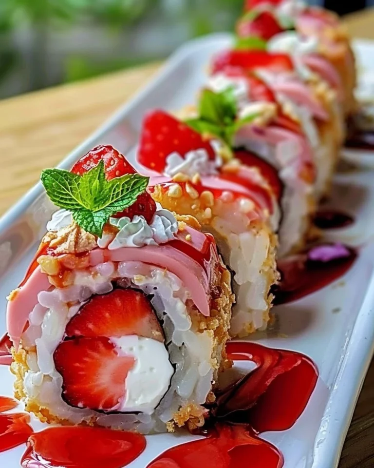 Delicious strawberry dessert roll up with fresh strawberries and cream