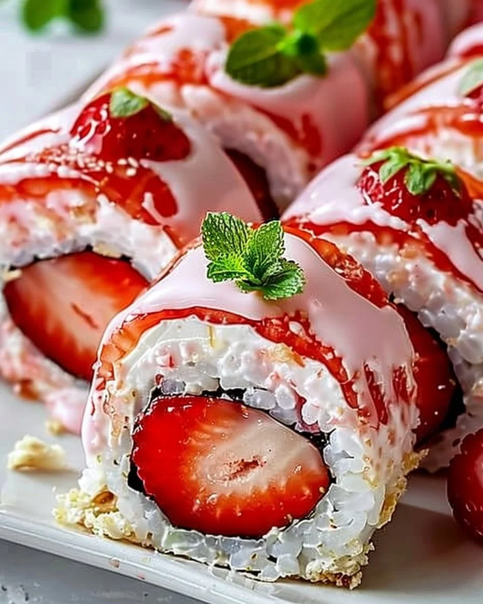 Strawberry dessert roll up recipe | Strawberry sushi roll ups, Sushi rolls with strawberry cream cheese, Sweet sushi desserts