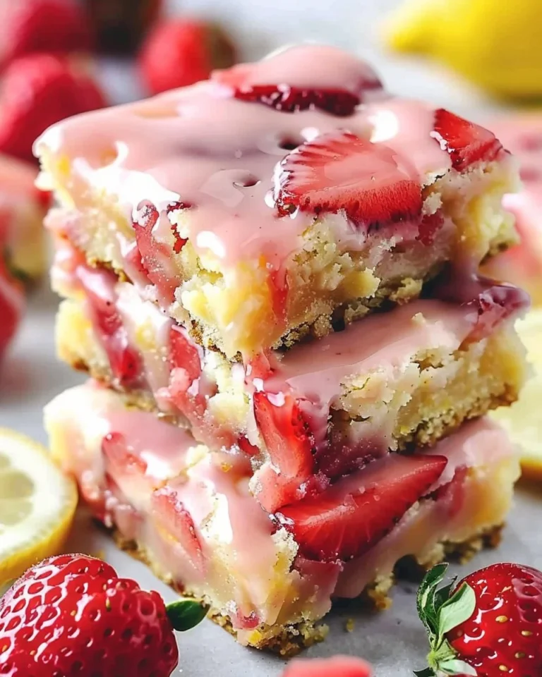 Delicious strawberry lemon blondies with fresh strawberries and lemon zest.