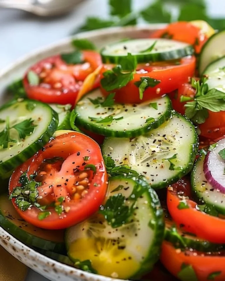 Delicious summer cucumber and tomato salad served in a bowl