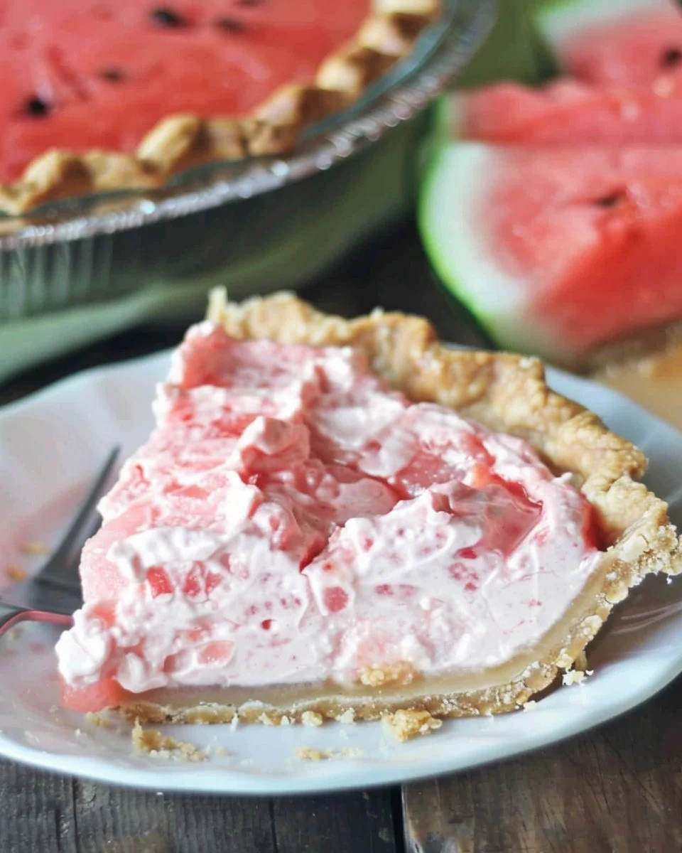 Delicious summer watermelon pie slice on a plate with fresh mint garnish
