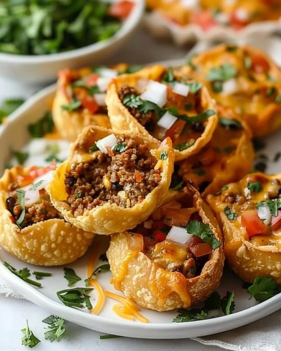 Delicious Taco Bites served on a platter with toppings