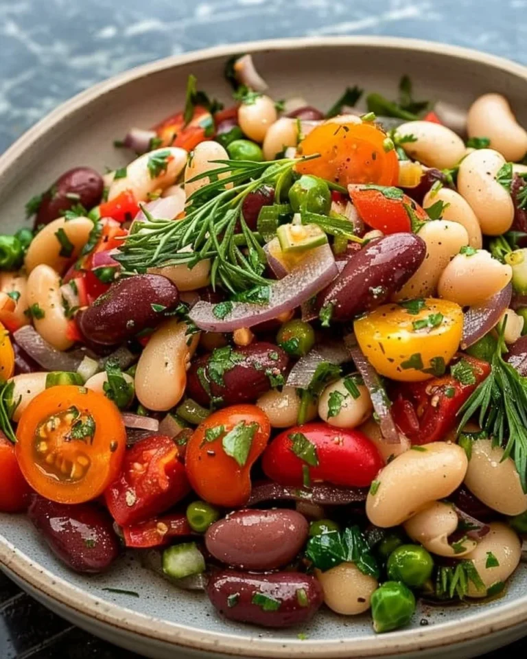 Viral bean salad featuring colorful beans and fresh vegetables