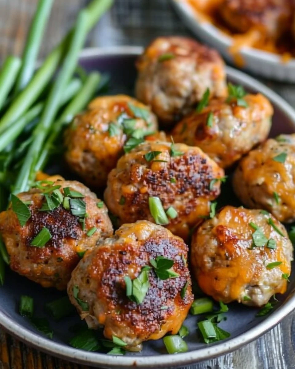 Apple Cheddar Turkey Meatballs served on a plate