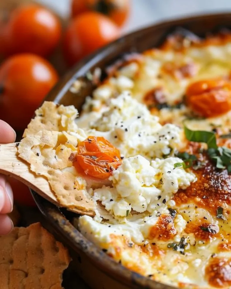 Creamy baked feta dip served with fresh vegetables and crackers