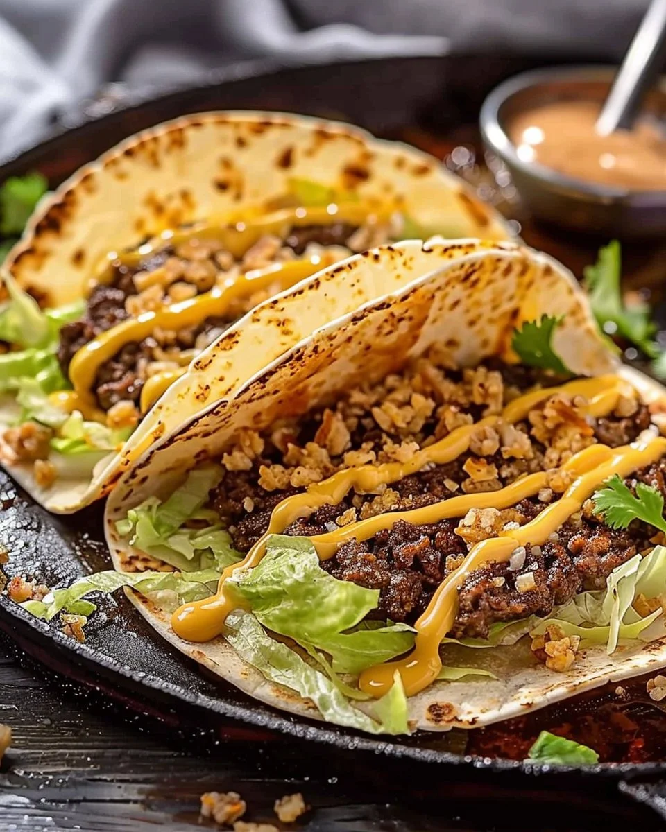 Big Mac Tacos featuring crispy smash burger taco with lettuce and cheese