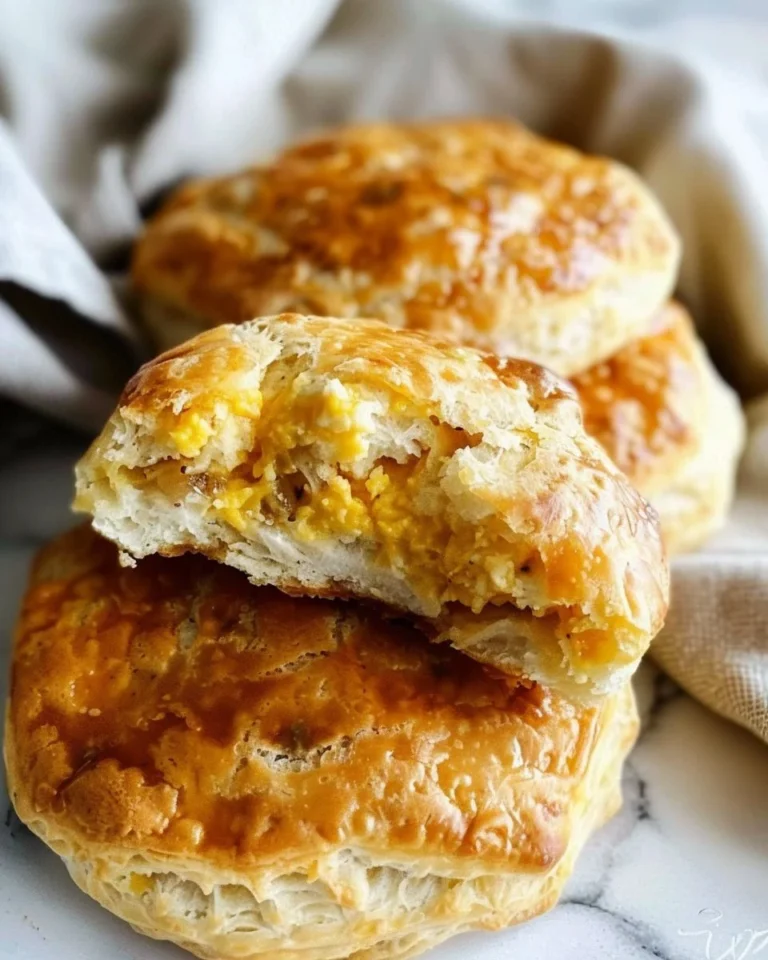 Warm and flaky breakfast stuffed biscuits filled with cheese and herbs