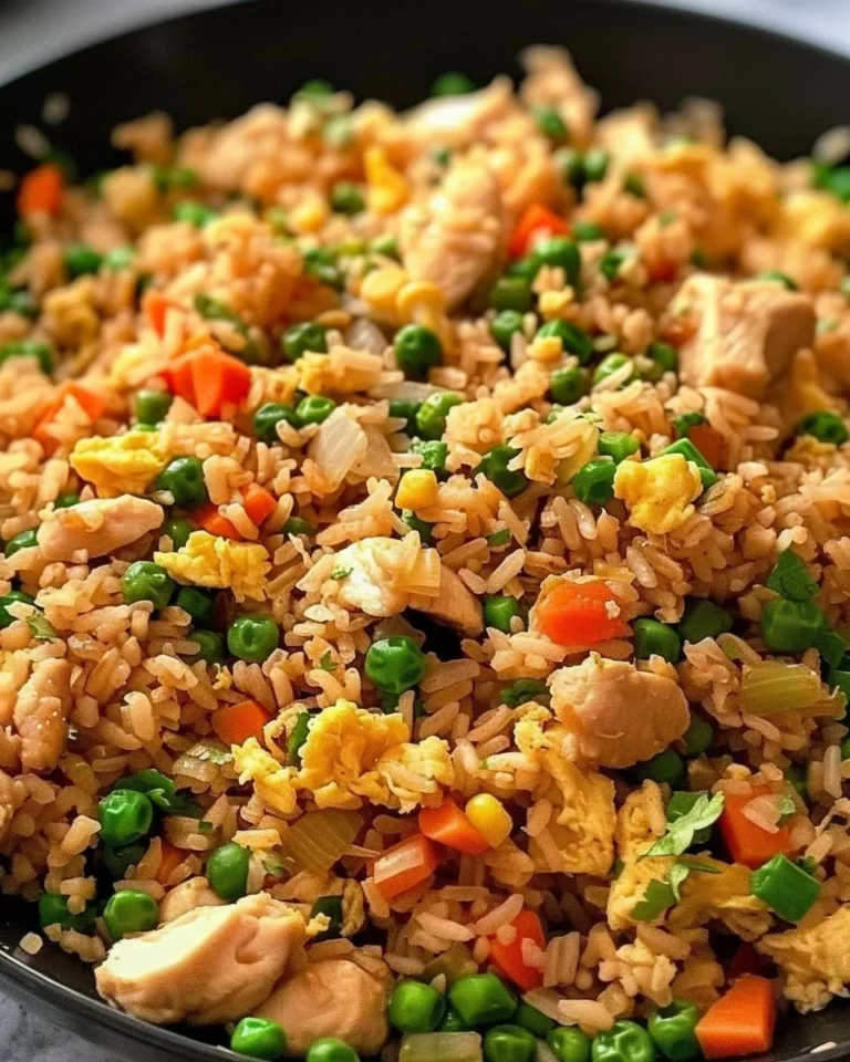 Delicious chicken fried rice served in a bowl with colorful vegetables