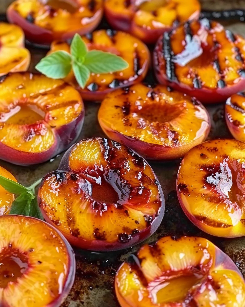 Delicious cinnamon-grilled peaches served on a plate with a sprinkle of cinnamon