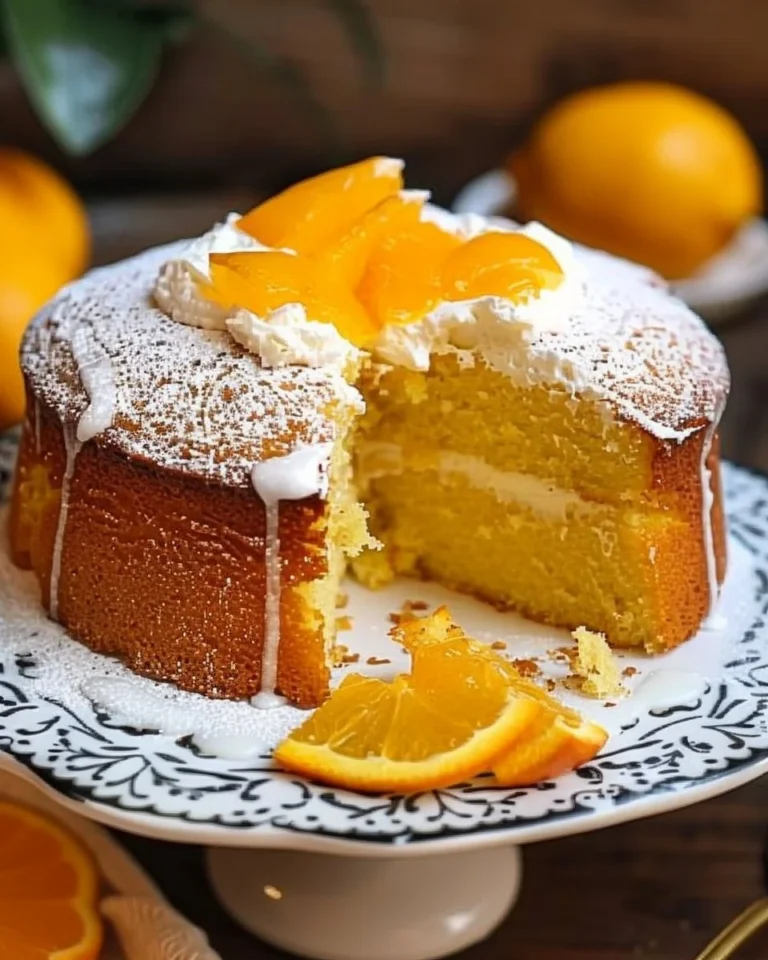 Delicious citrus olive oil cake topped with fresh lemon zest and oranges