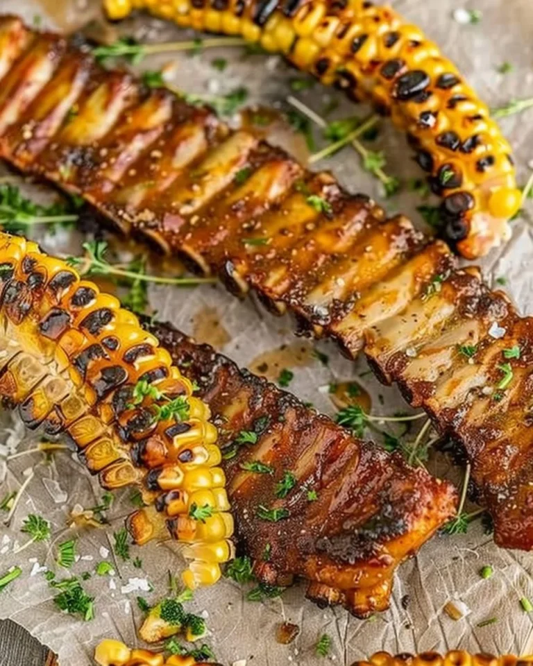 Grilled corn ribs served with seasoning and garnishes