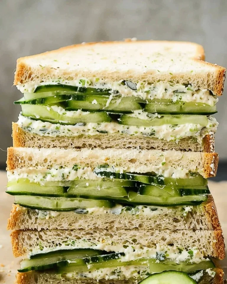 Delicious cucumber sandwich served on a plate with fresh herbs