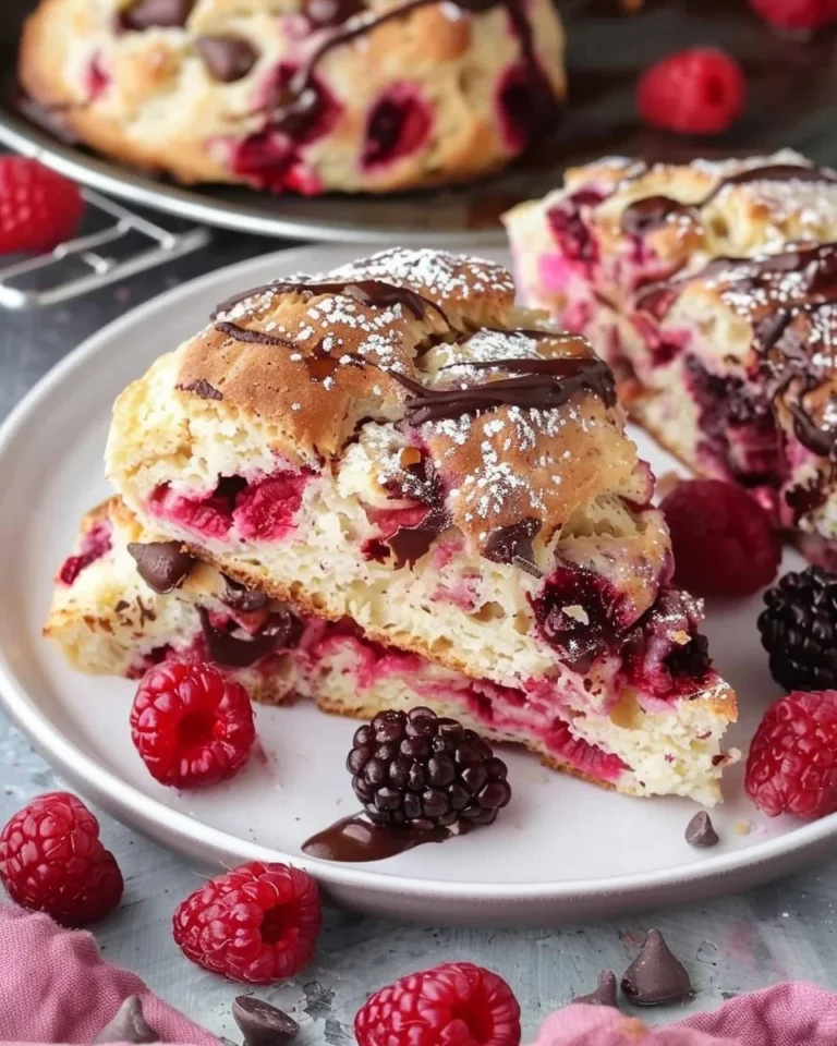 Delicious dark chocolate raspberry scones served on a plate.