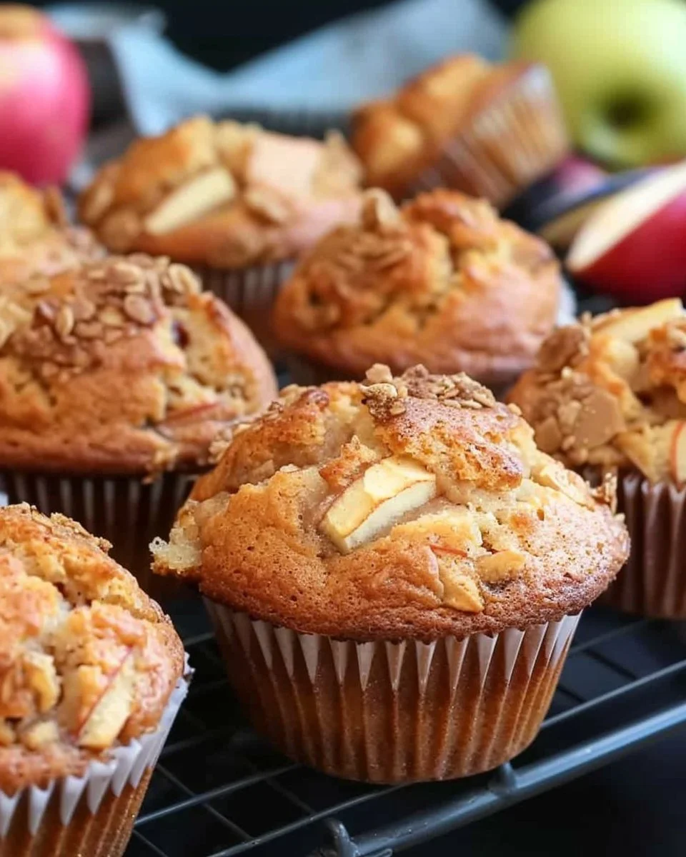 Freshly baked easy apple muffins with spices and chopped apples