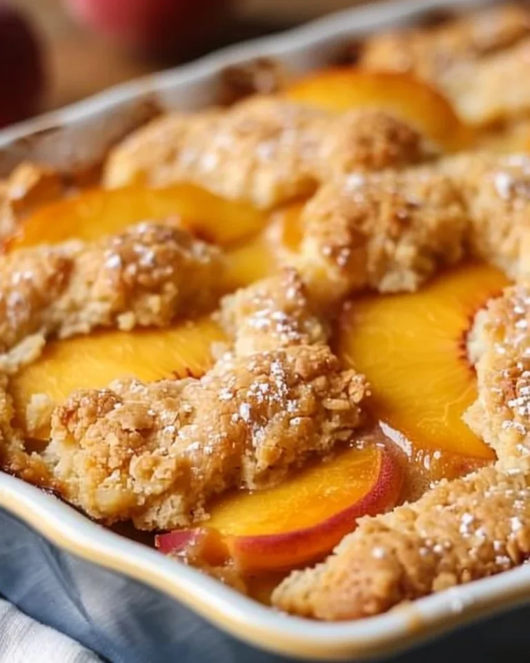 Delicious easy peach cobbler made with canned peaches for a quick dessert.