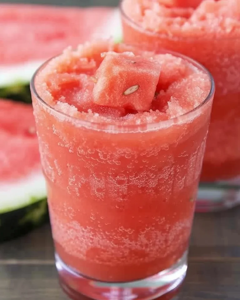 A refreshing frozen watermelon drink served in a glass with mint garnish