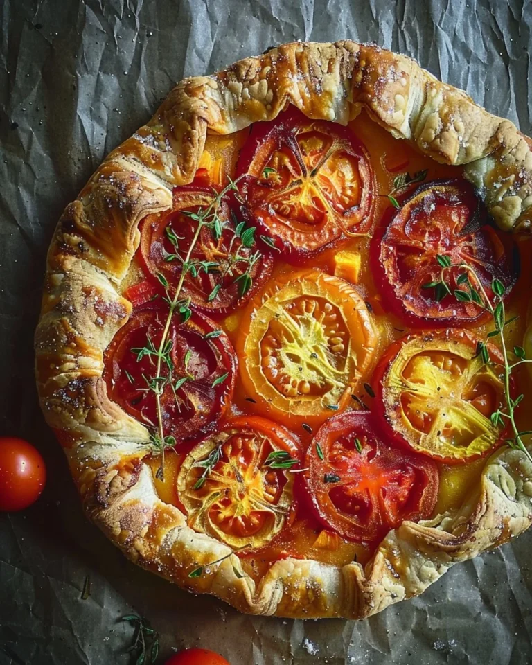 Rustic heirloom tomato galette with fresh herbs and flaky crust