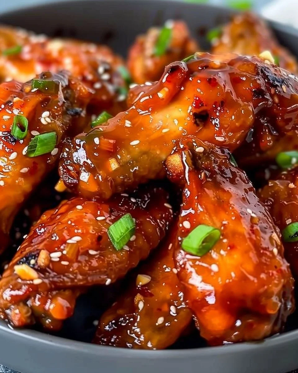 Delicious Honey Garlic Chicken Wings served on a plate with garnish.