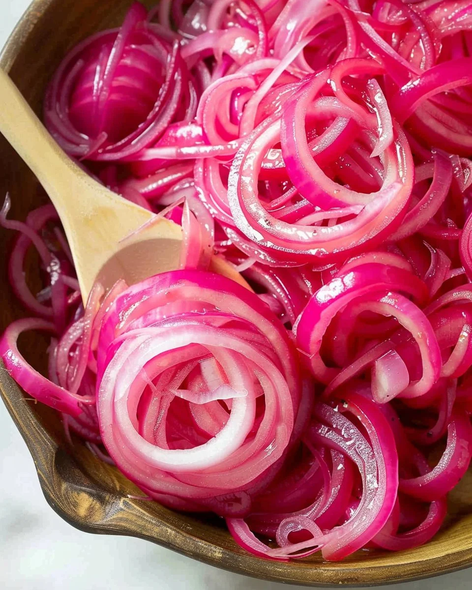 Homemade pickled red onions jar with spices and ingredients for recipe