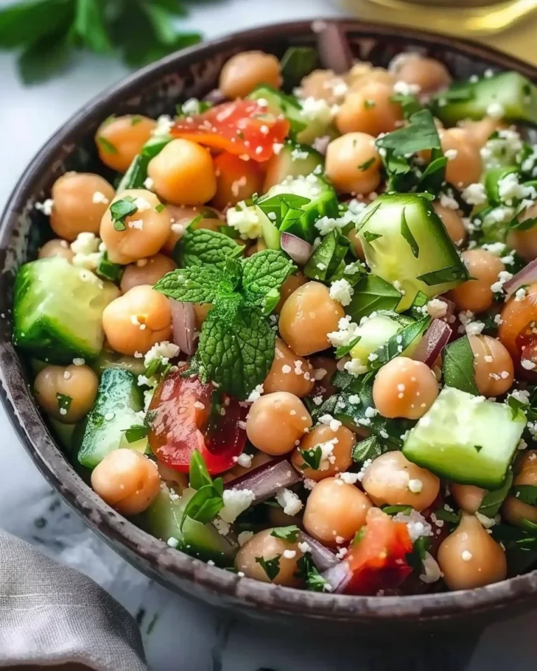 Delicious summer chickpea salad with fresh vegetables and herbs