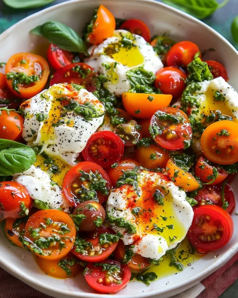 Summer salad featuring creamy burrata and fresh cherry tomatoes