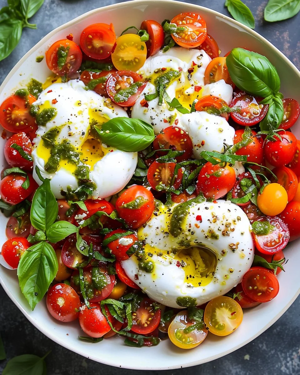 Summer Salad with Cherry Tomatoes and Burrata Cheese