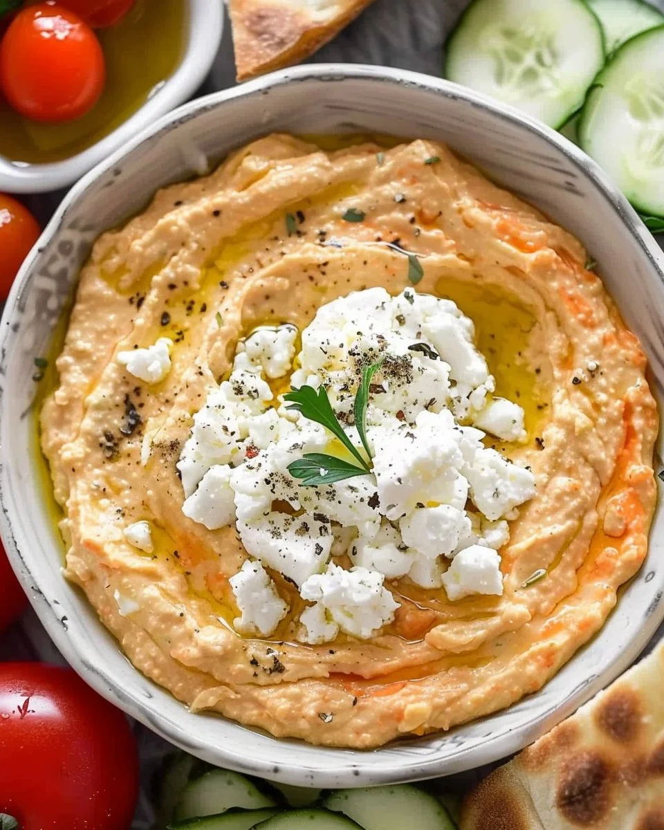 Tirokafteri spicy Greek feta dip served in a bowl with pita bread
