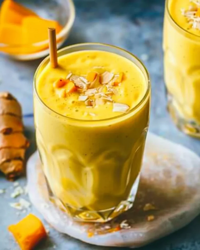 Tropical Turmeric Smoothie with fresh fruits and spices in a glass