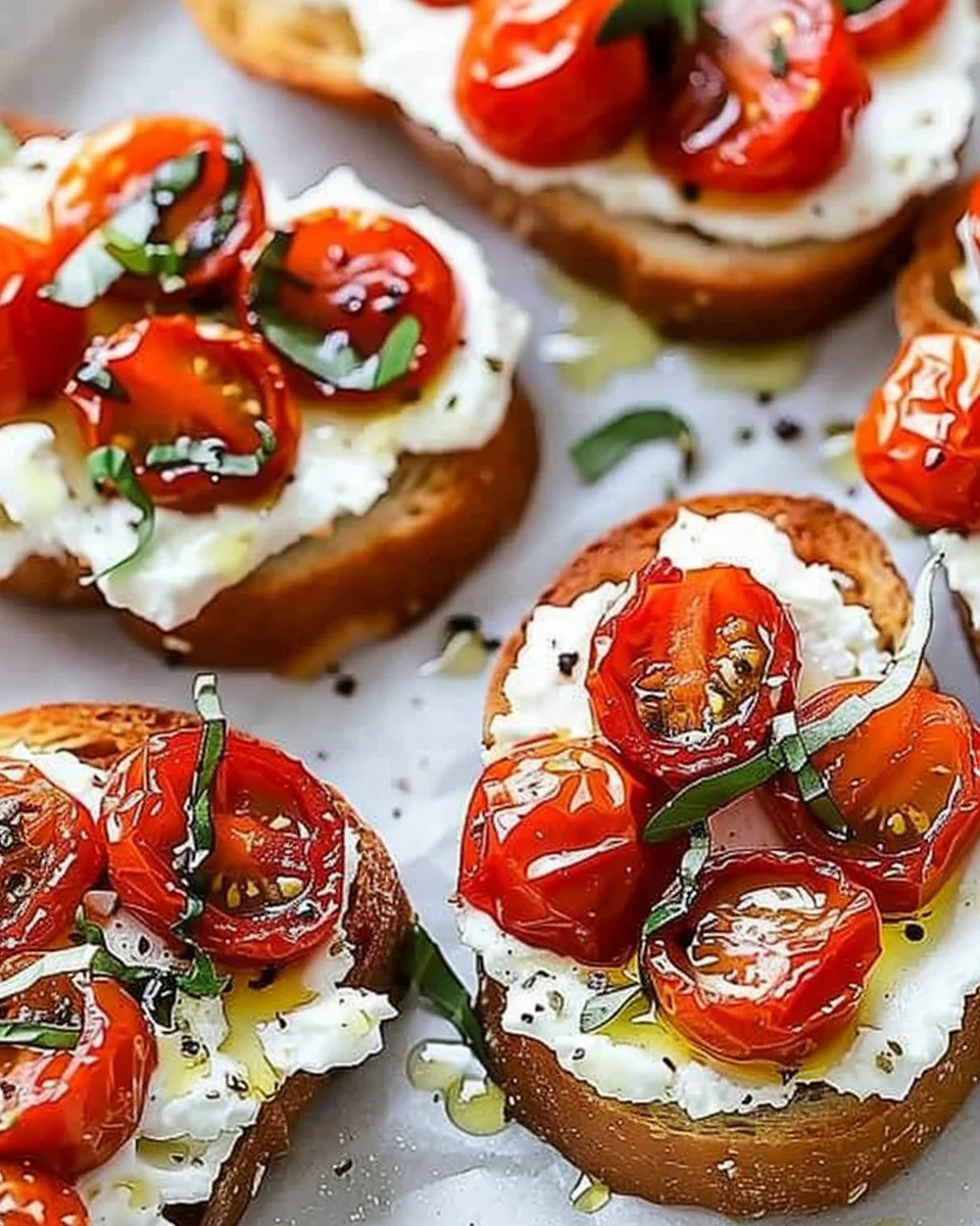 Whipped Ricotta Toast Crostini with Roasted Tomatoes