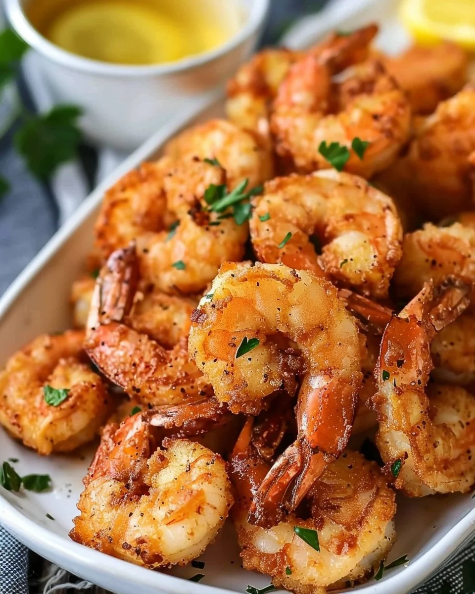 Crispy air fried shrimp served with a dipping sauce