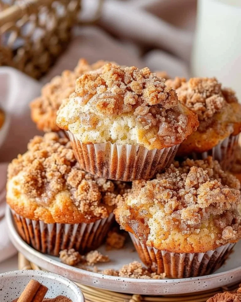 Homemade Cinnamon Streusel Muffins on a wooden table