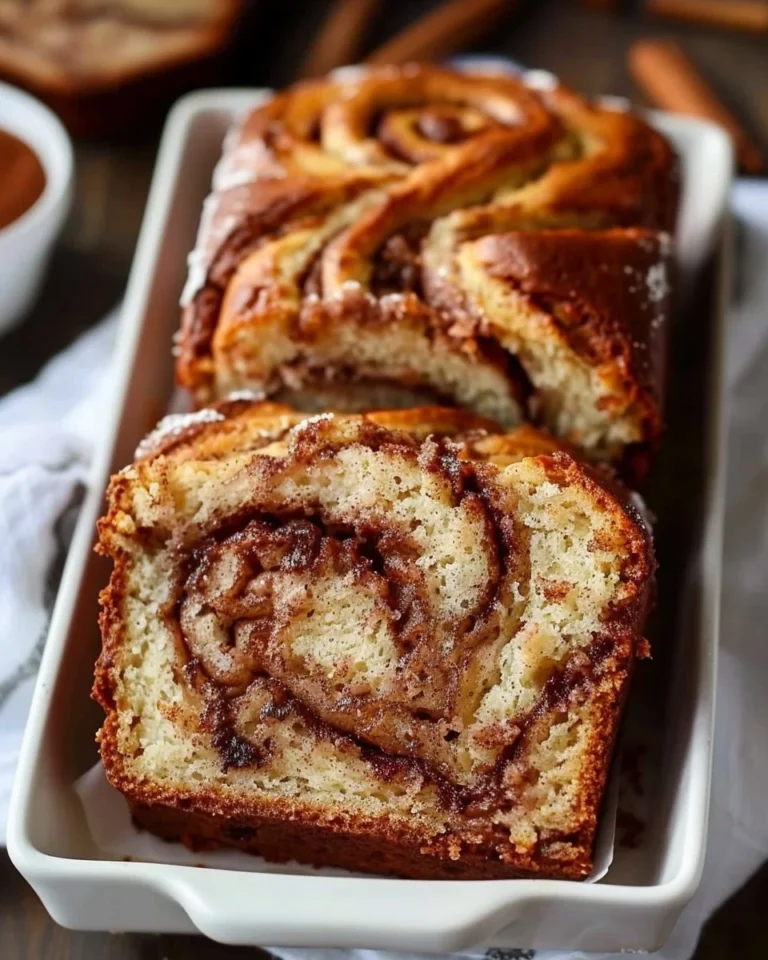 Deliciously baked cinnamon swirl bread presented with a cinnamon glaze