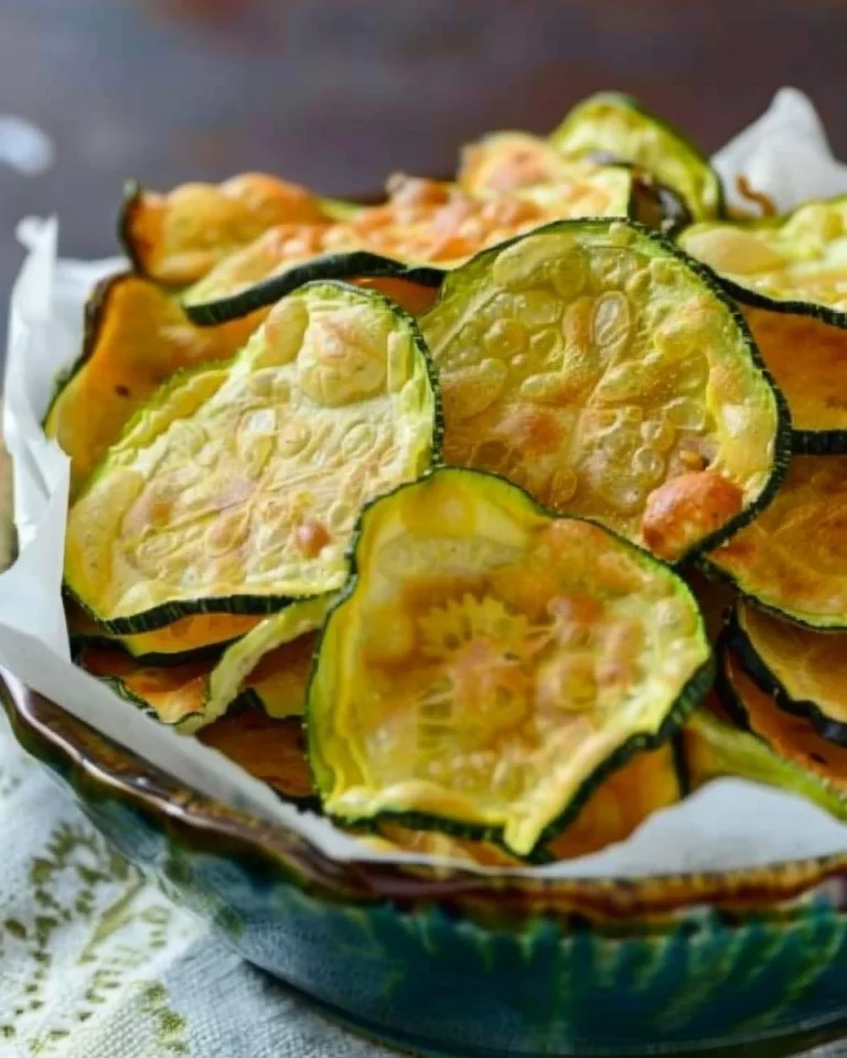 Bowl of crispy salt and vinegar zucchini chips fresh out of the oven