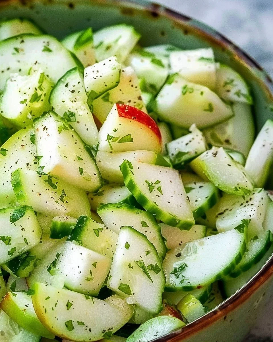 Fresh Cucumber Apple Salad with vibrant ingredients in a bowl.