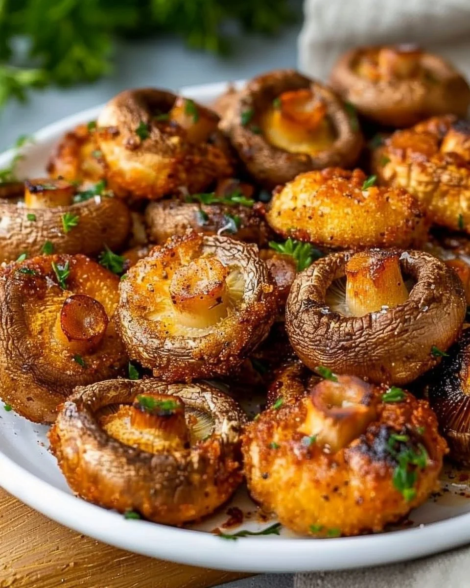 Delicious easy air fryer mushrooms ready to serve in a bowl.