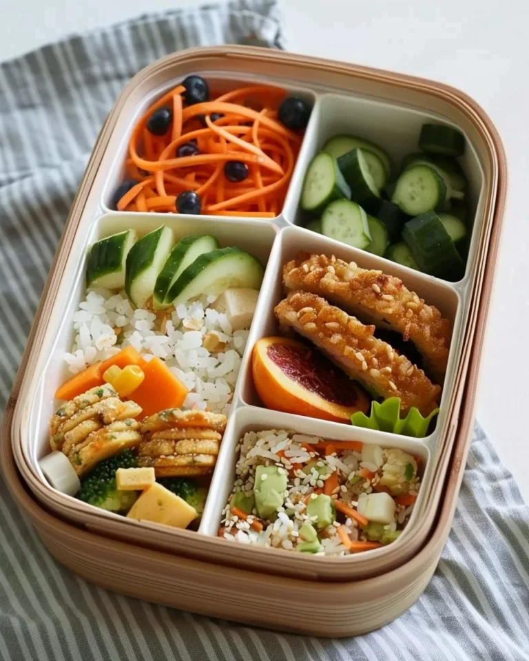 Healthy Bento Box filled with vegetables, protein, and grains for lunch