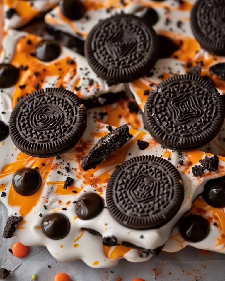 Oreo Bark holiday treats recipe with crushed Oreos and chocolate.