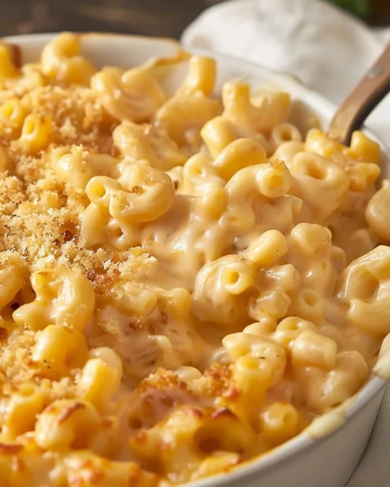 Bowl of protein-packed cottage cheese mac and cheese topped with herbs.