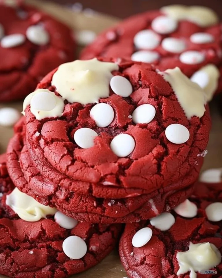 Deliciously baked Red Velvet Cake Mix Cookies with cream cheese frosting
