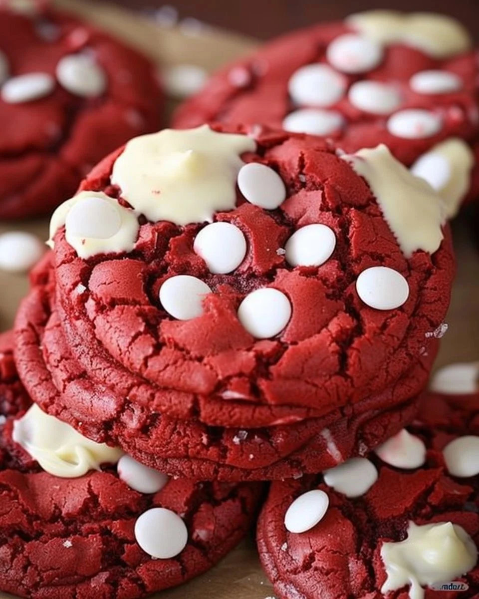 Deliciously baked Red Velvet Cake Mix Cookies with cream cheese frosting