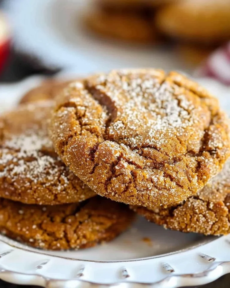 Soft batch apple cider gingersnap cookies on a plate with fall decorations