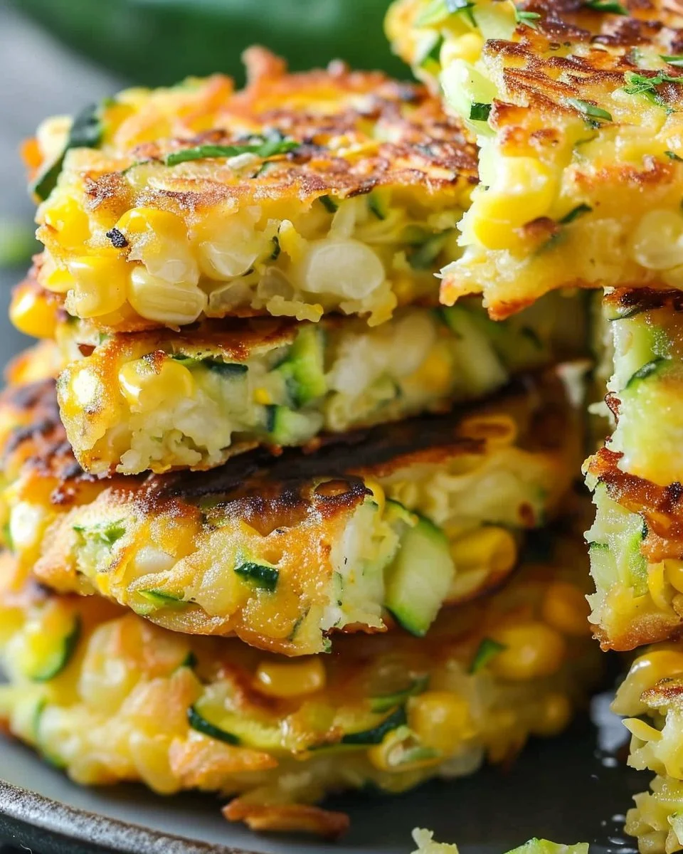 Delicious zucchini and corn fritters served on a plate