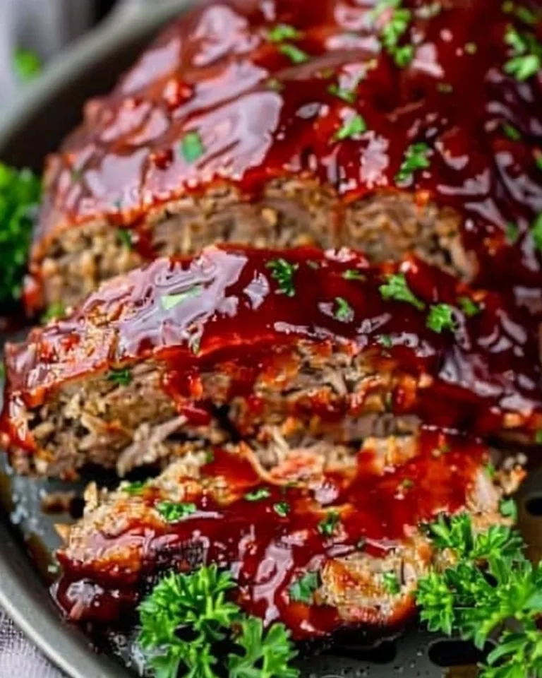Air fryer meatloaf recipe served on a plate with vegetables