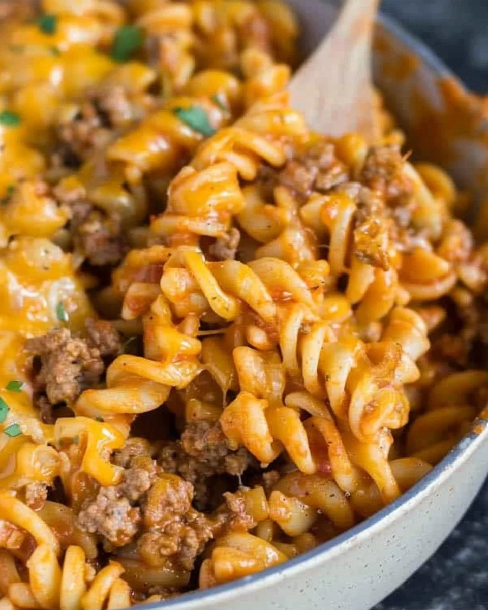 Cheesy taco pasta served in a bowl with toppings