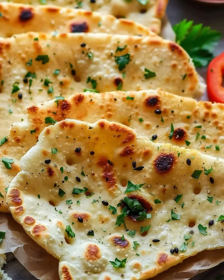 Homemade Cottage Cheese Flatbread garnished with herbs and served with dips.