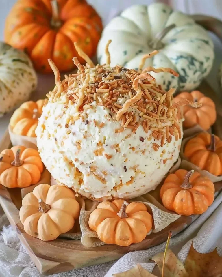 Homemade Pumpkin Cheese Ball recipe decorated with herbs and spices