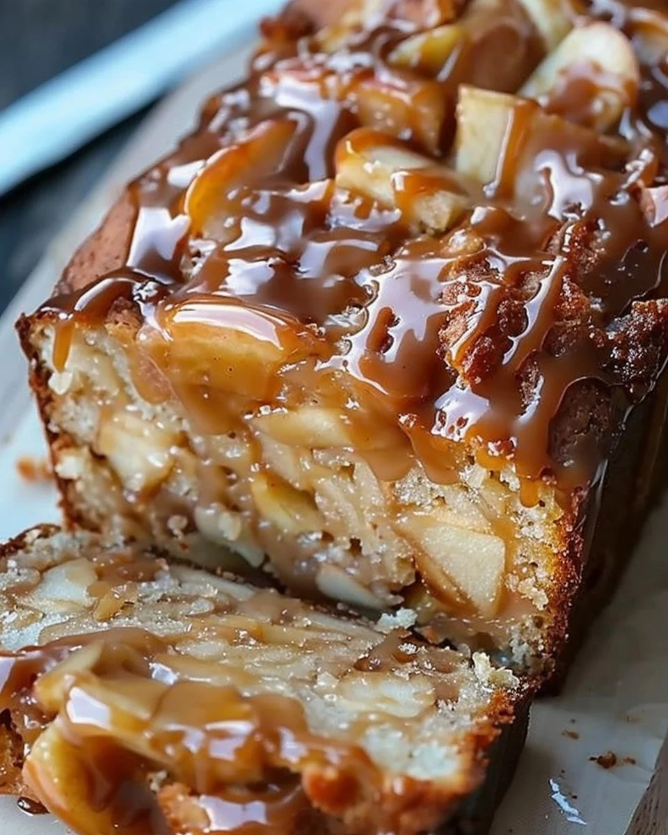 Delicious salted caramel apple fritter bread fresh out of the oven